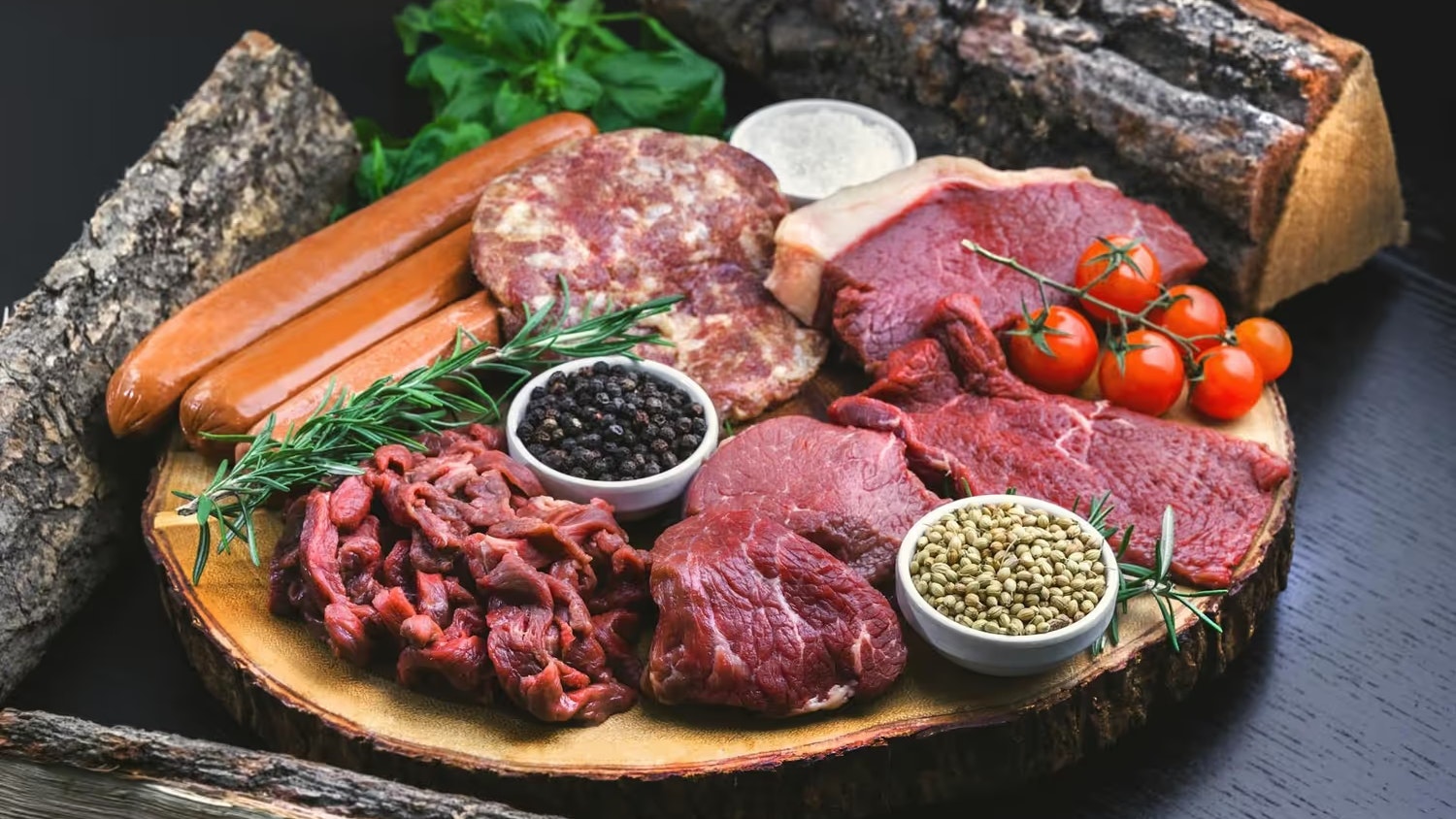 Meat cuts on a wooden board