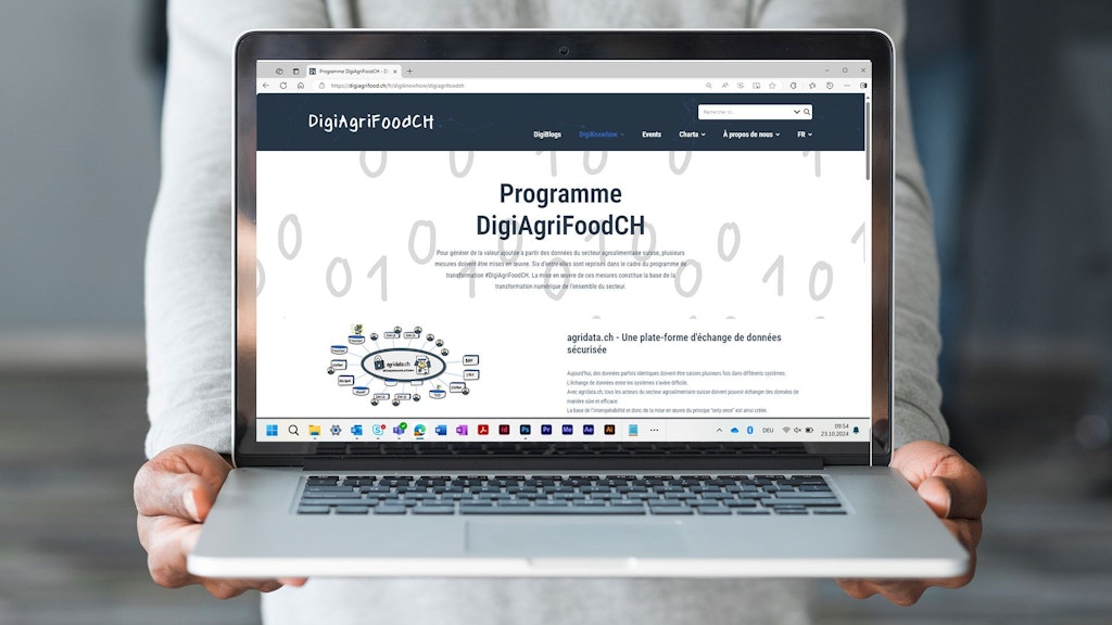 Une capture d'écran du site digiagrifood.ch s'affiche sur un ordinateur portable