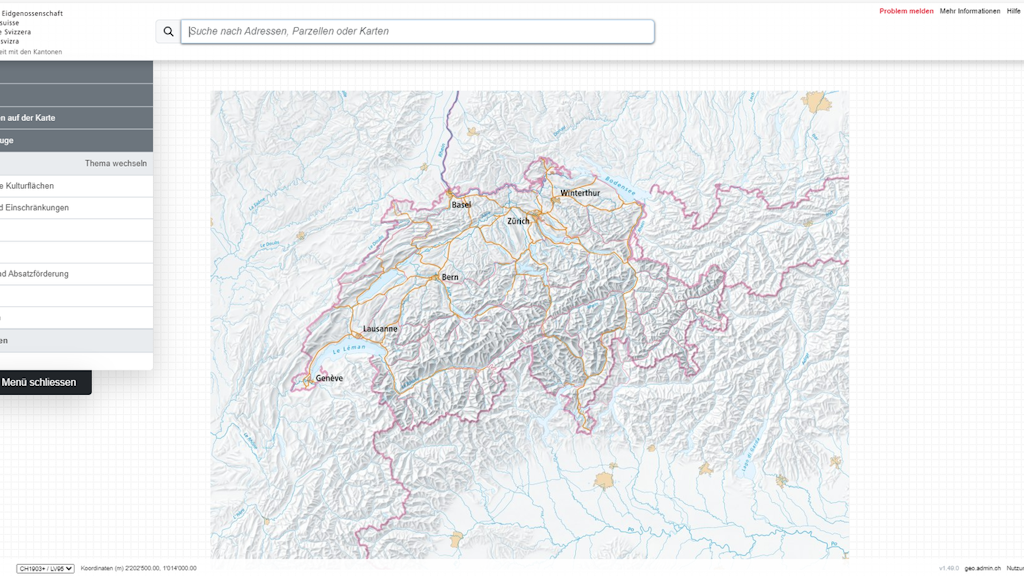 Bild des Web-Gis auf der Seite der Swisstopo