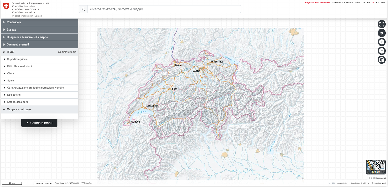 Immagine del Web-Gis sul sito web di Swisstopo