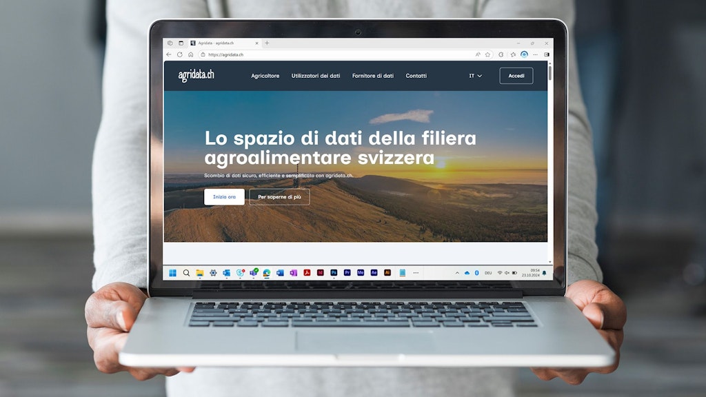 Uno screenshot del sito web agridata.ch viene visualizzata su un computer portatile.