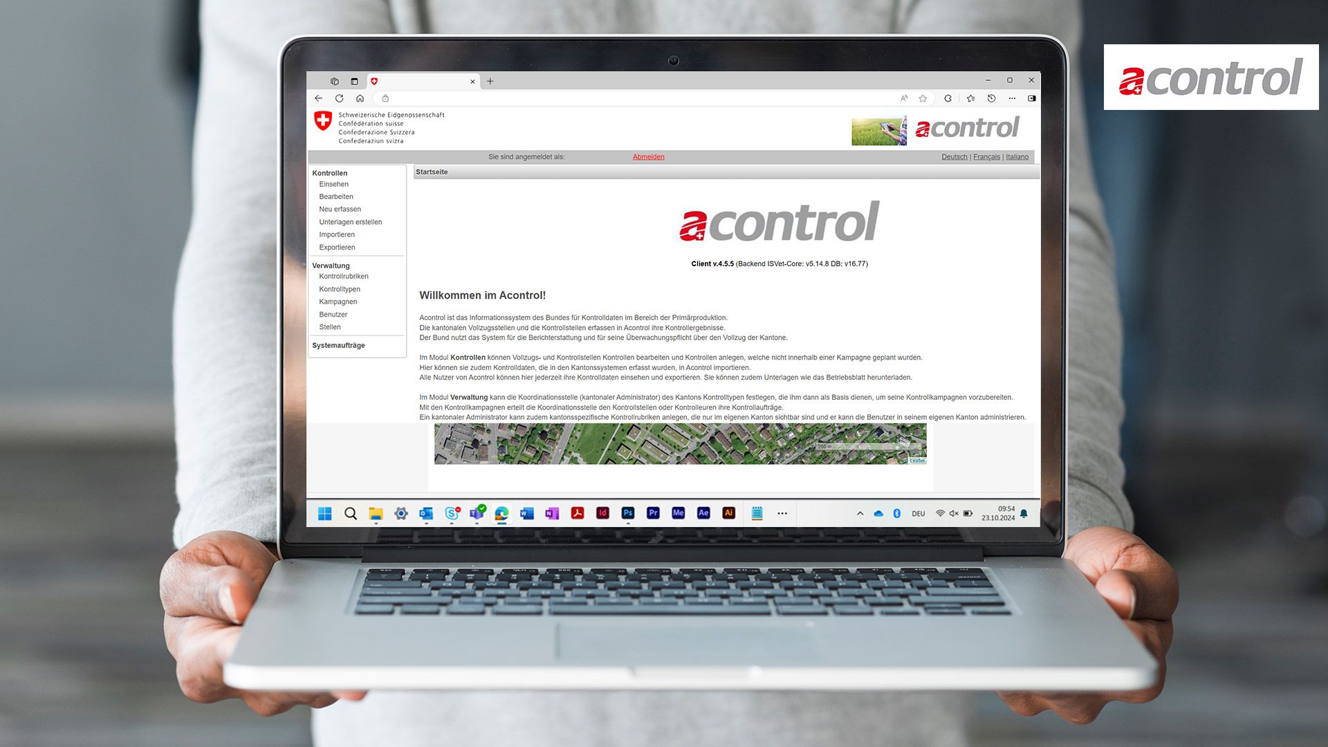Ein Screenshot der Anwendung acontrol wird auf einem Laptop angezeigt.
