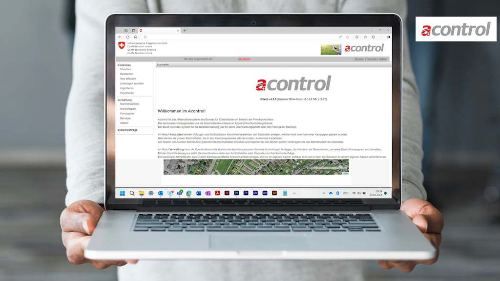 Ein Screenshot der Anwendung acontrol wird auf einem Laptop angezeigt.