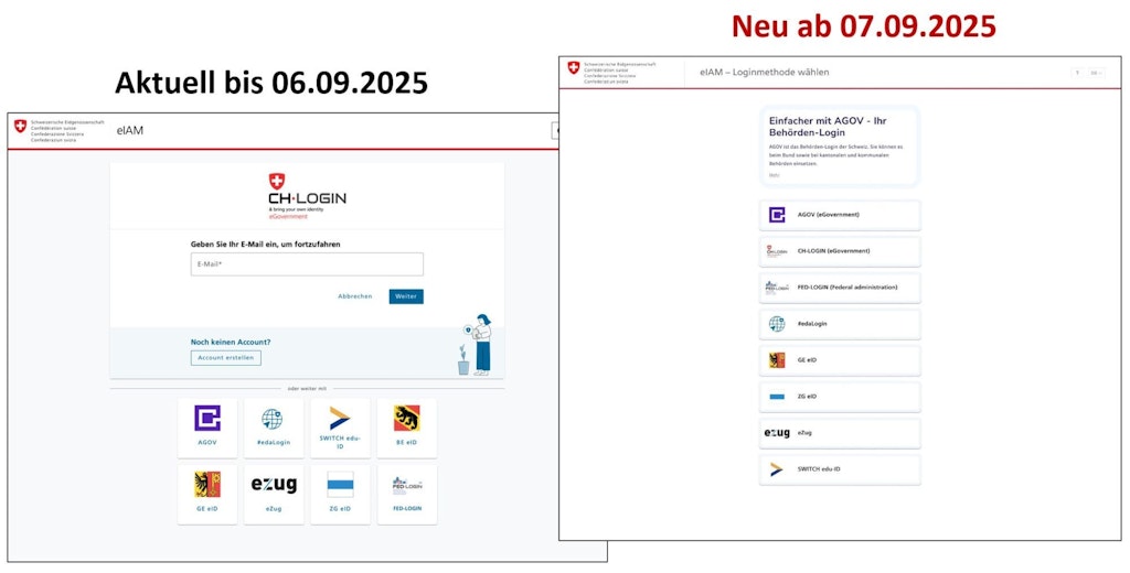 Gegenüberstellung der alten und neuen Ansicht des Loginbildschirms von CePa
