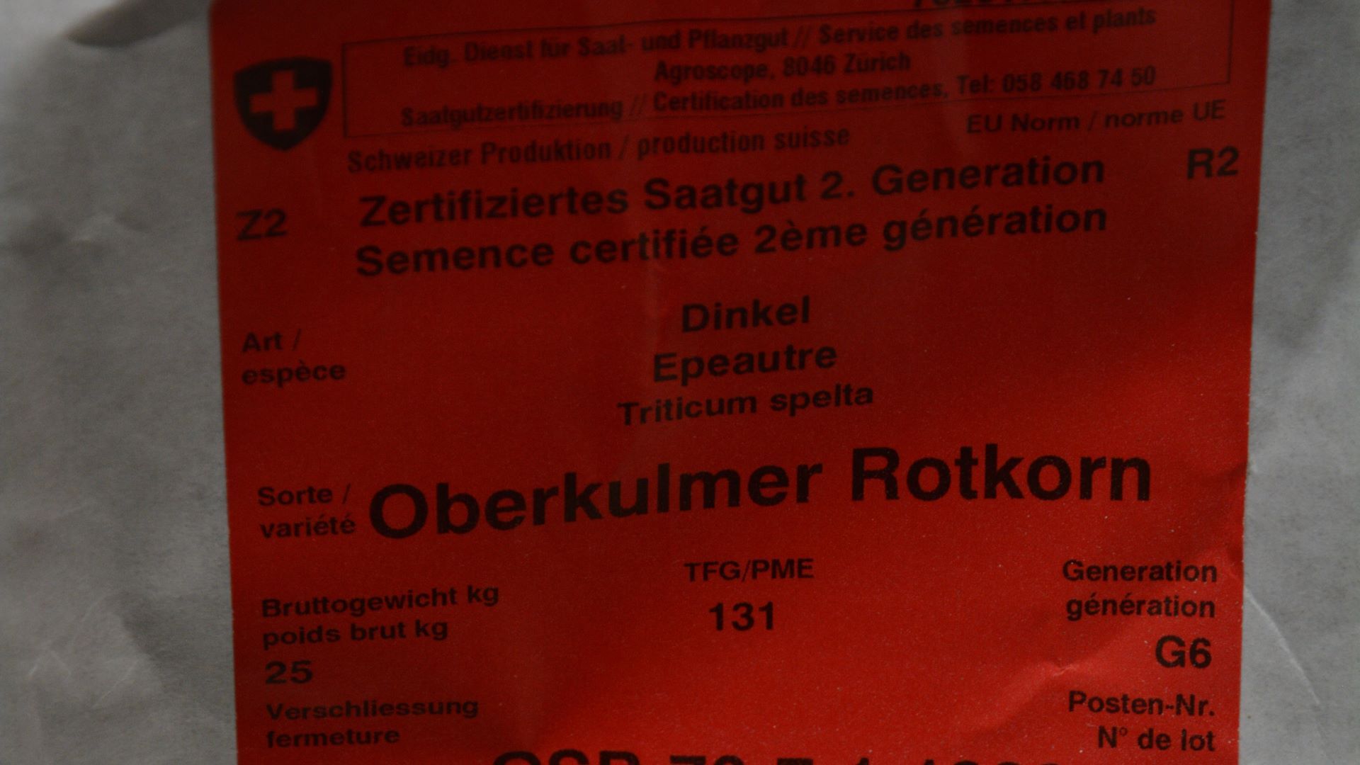 Amtlich zertifiziertes Dinkelsaatgut