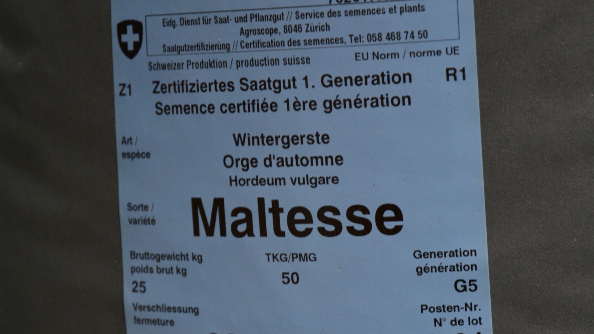 Officially certified seed, winter barley, 1st generation.