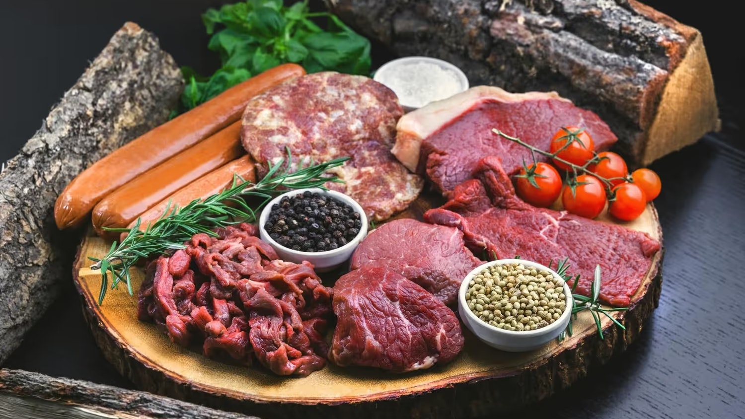 Morceaux de viande sur un plateau en bois