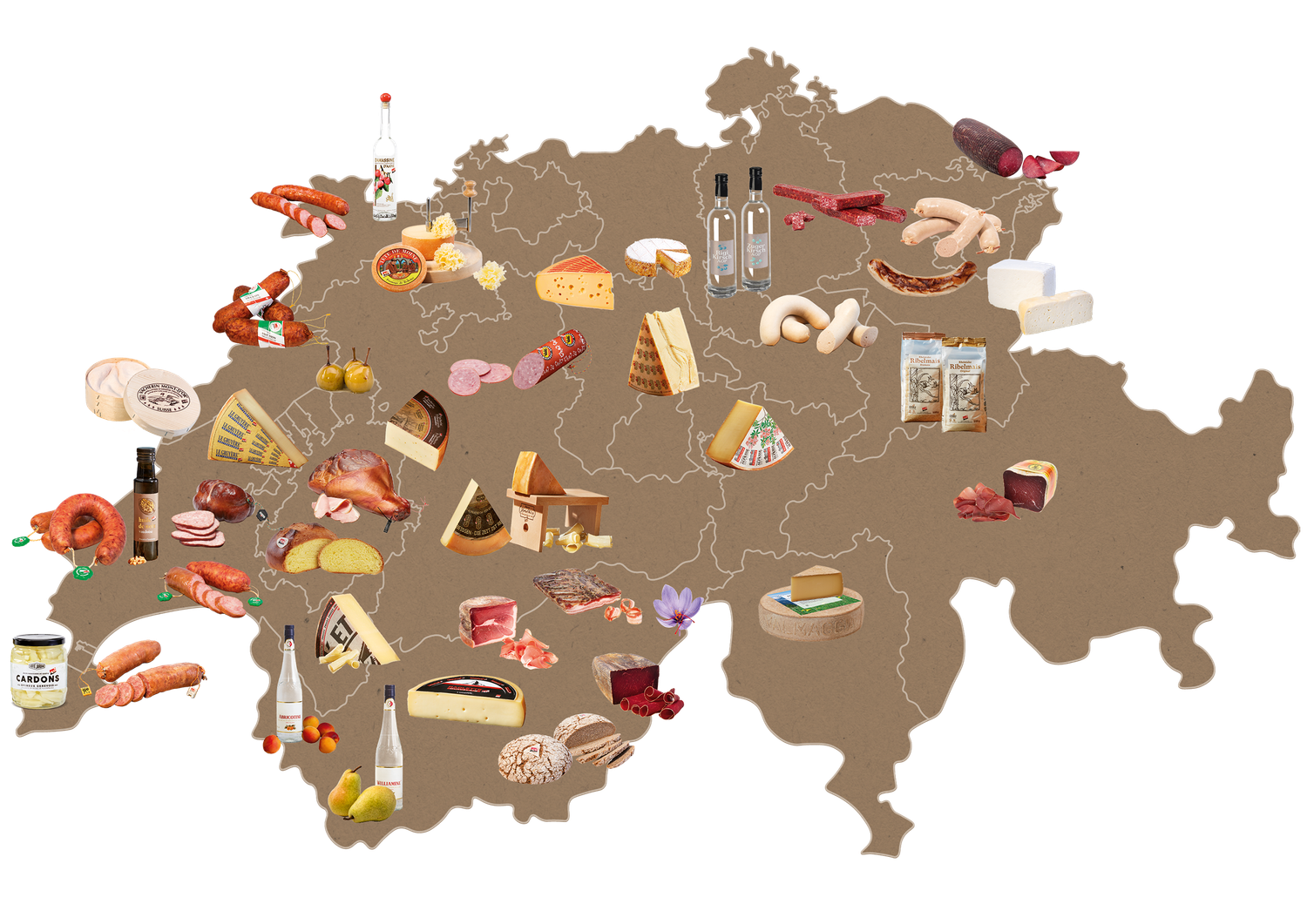 Les produits AOP-IGP sur la carte de la Suisse