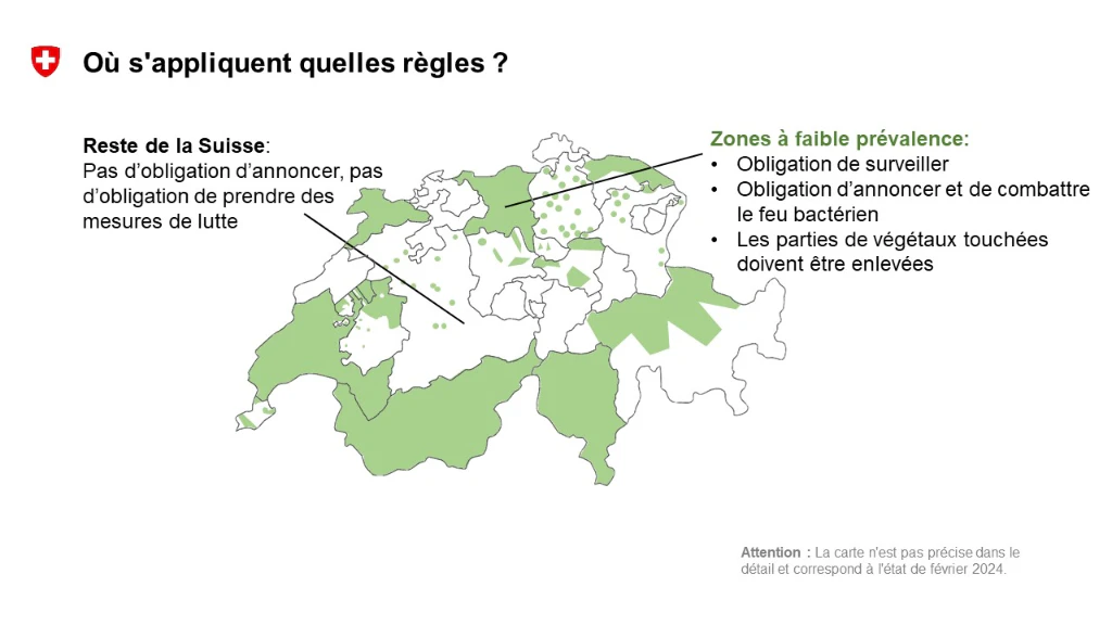 Carte zones à faible prévalence pour le feu bactérien