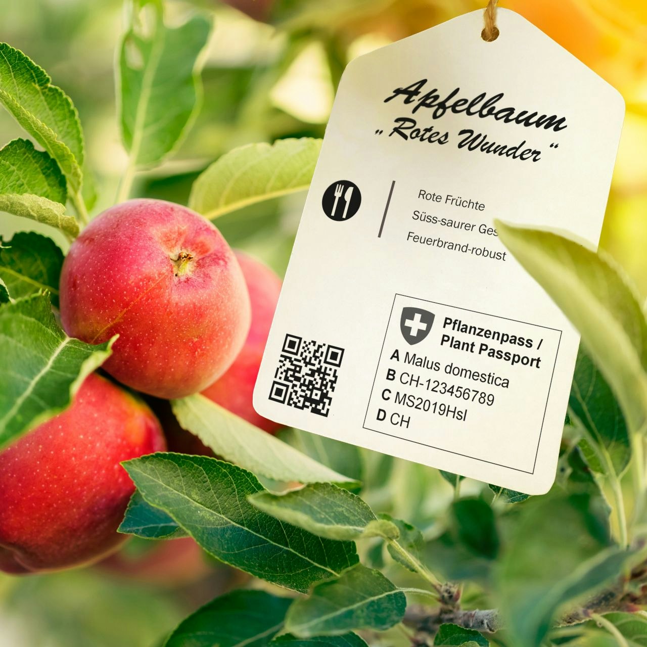 Passeport végétal sur un plant de pommier