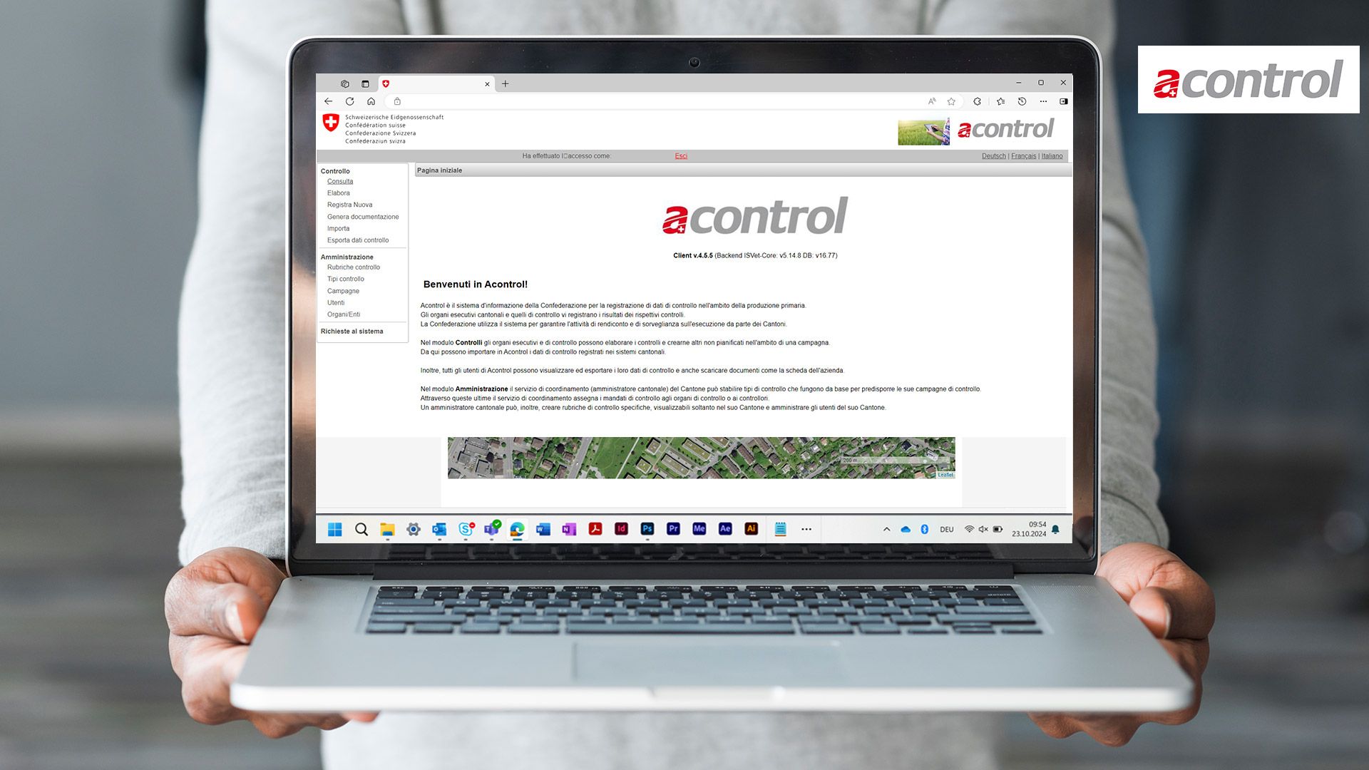 Una schermata delle applicazioni acontrol viene visualizzata su un computer portatile.