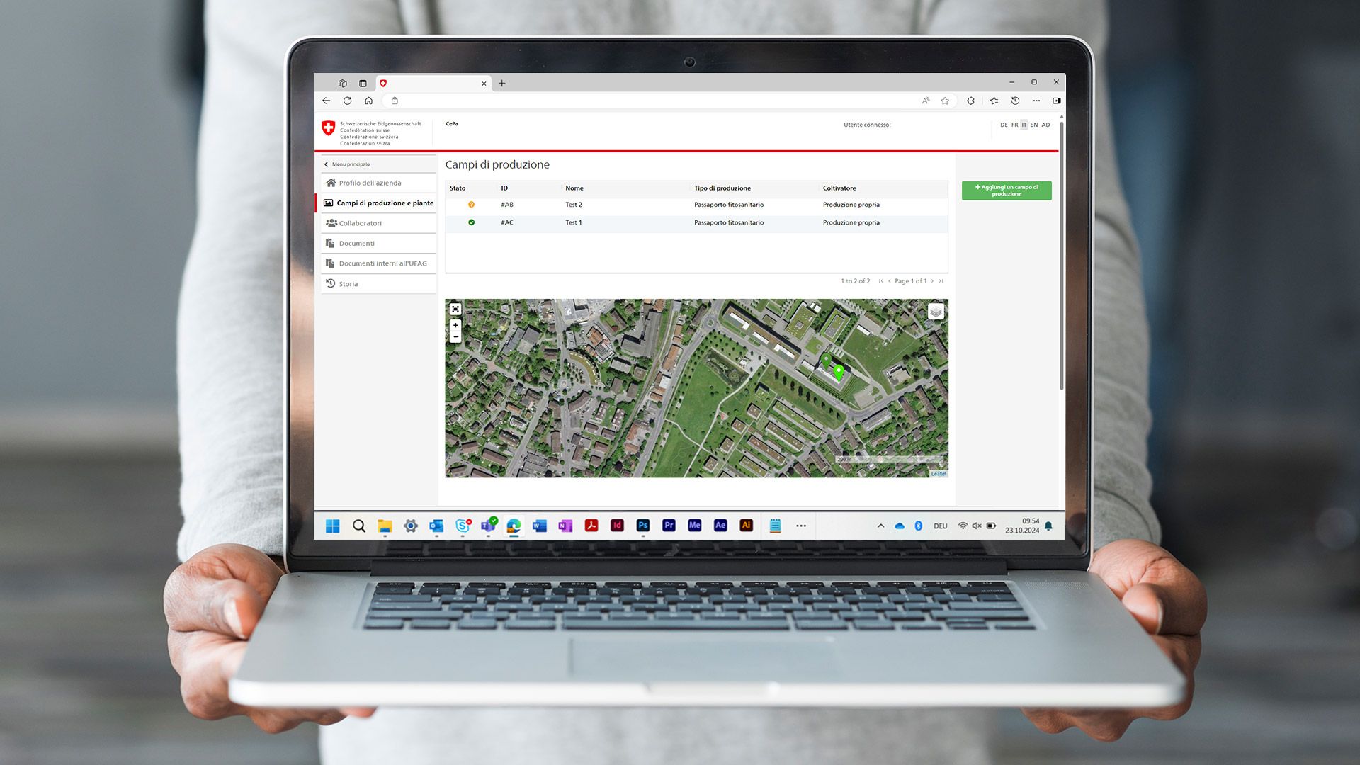 Una schermata delle applicazioni CePa viene visualizzata su un computer portatile.
