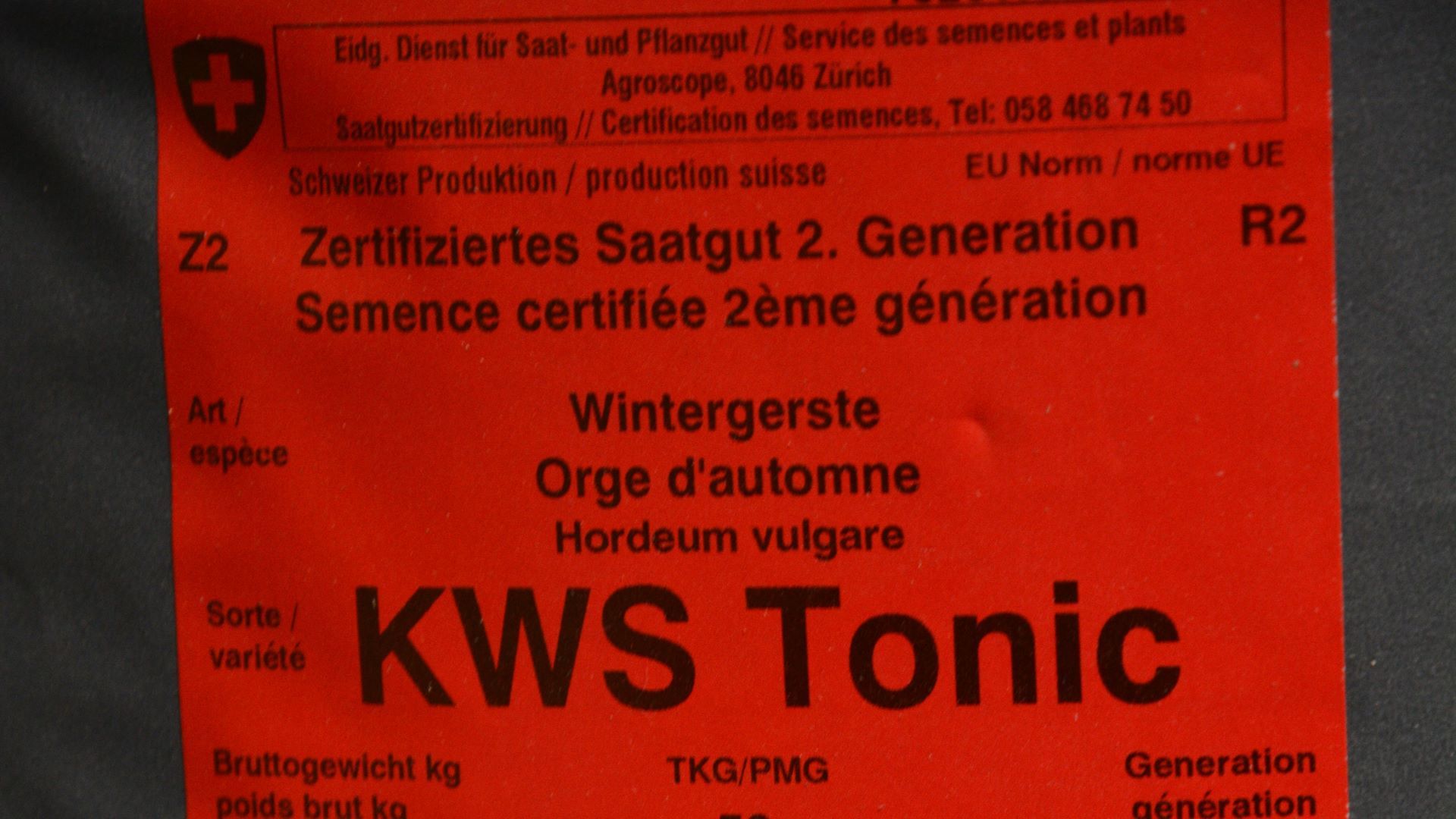 Sementi certificate ufficialmente, orzo autunnale, 2a generazione.